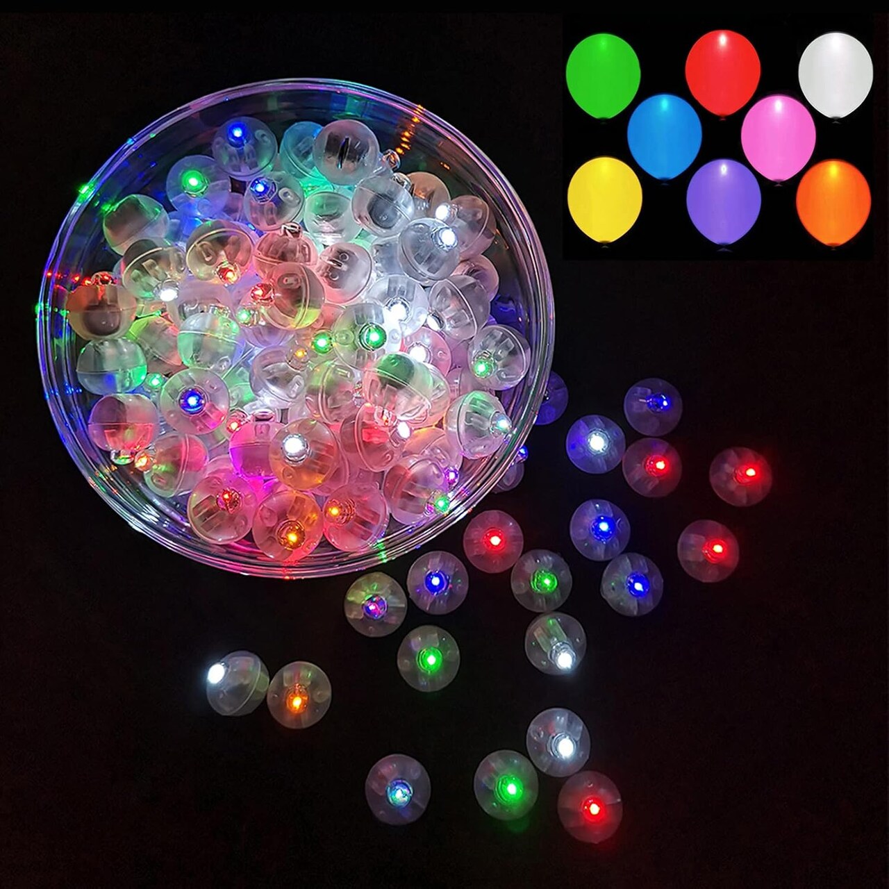 100-Pack Multicolor LED Balloon Lights - Rainbow Flashing Mini Round Ball Lights for Paper Lanterns & Balloons - Waterproof Tiny Glow Lights for Weddings, Birthdays, Halloween, and Christmas Party Decor
